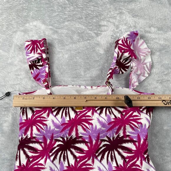 Jones New York Swimsuit Medium Fuchsia Palm Tree Ruffle Sleeve Bandeau Neck - Picture 8 of 13